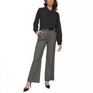 NWT Calvin Klein Women’s Mensware Wide-Leg Charcoal Multi Plaid Pants